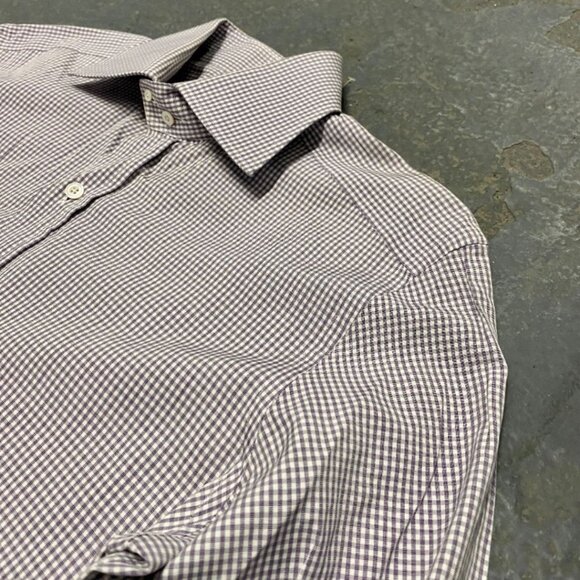 TOM FORD Lavender White Cotton Micro Gingham Button Up Shirt - Picture 2 of 9